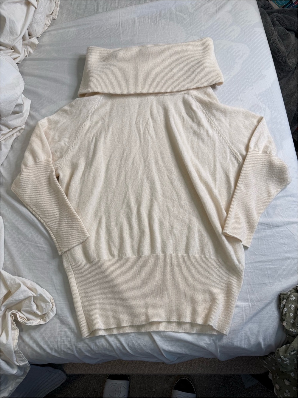 Cozy Off-White Foldover Turtleneck Sweater